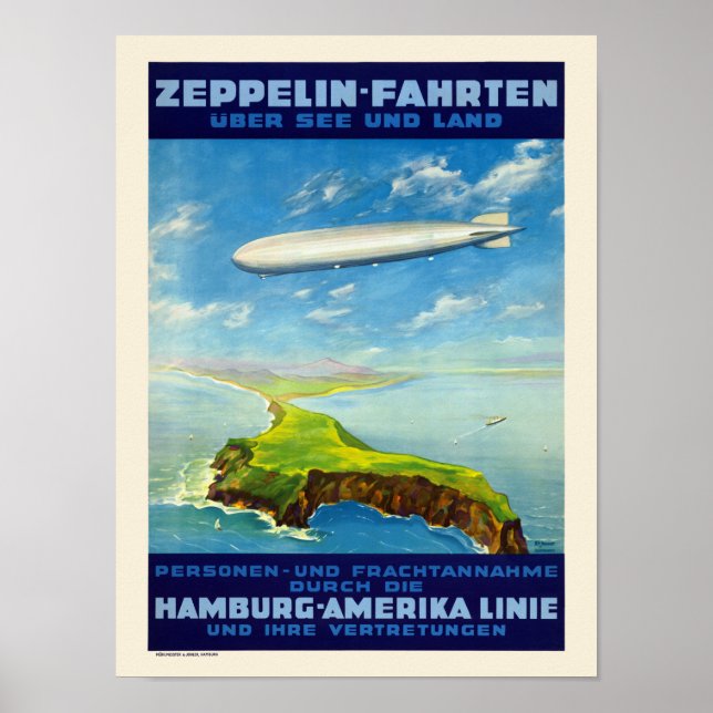 Zeppelin-Fahrten Alemanha Poster vintage 1935 (Frente)