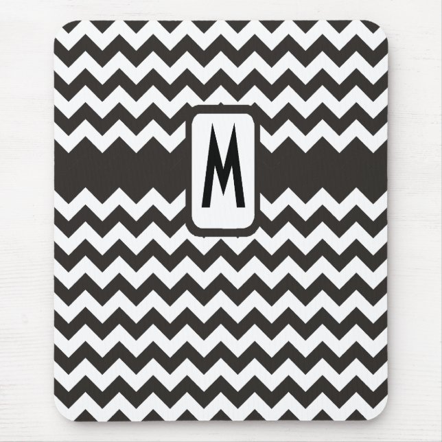 Zigzag Mousepad Monograma: Chevrons Pretos, Branco (Frente)