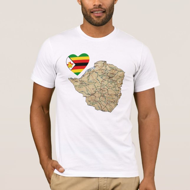 Zimbabwe Flag Heart and Map T-Shirt (Frente)