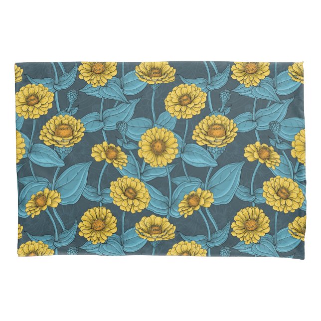 Zinnias Amarelas em azul escuro (Frente-Esquerda)