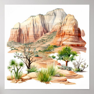 Zion National Park Watercolor Poster