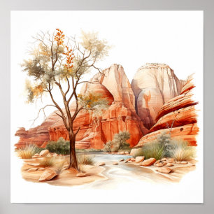 Zion National Park Watercolor Poster