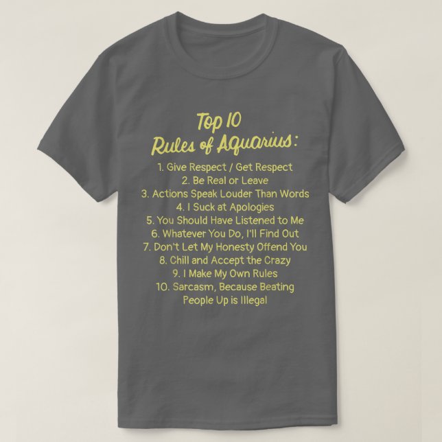 Zodiac Sign Funny Top 10 Rules Of Aquarius2584  (Frente do Design)