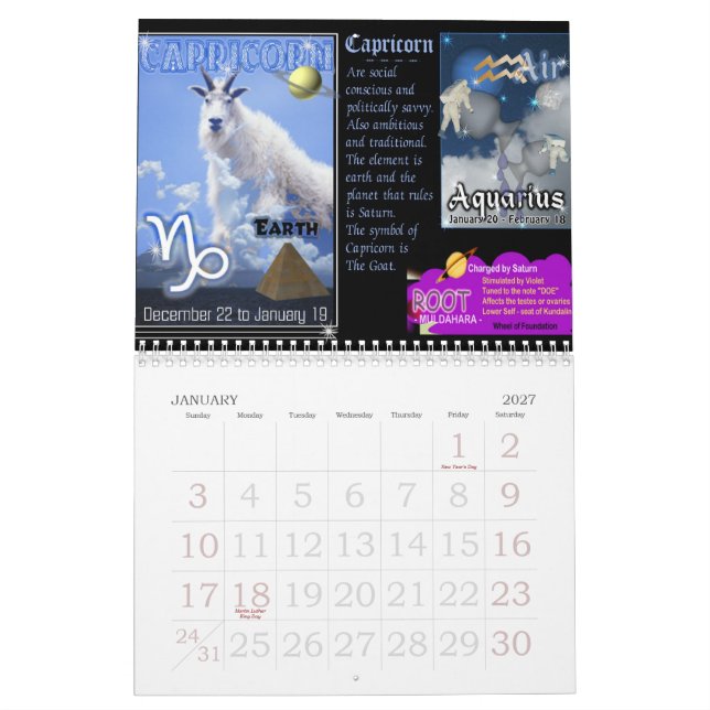 Zodíaco & calendário de Chakra (Jan 2027)