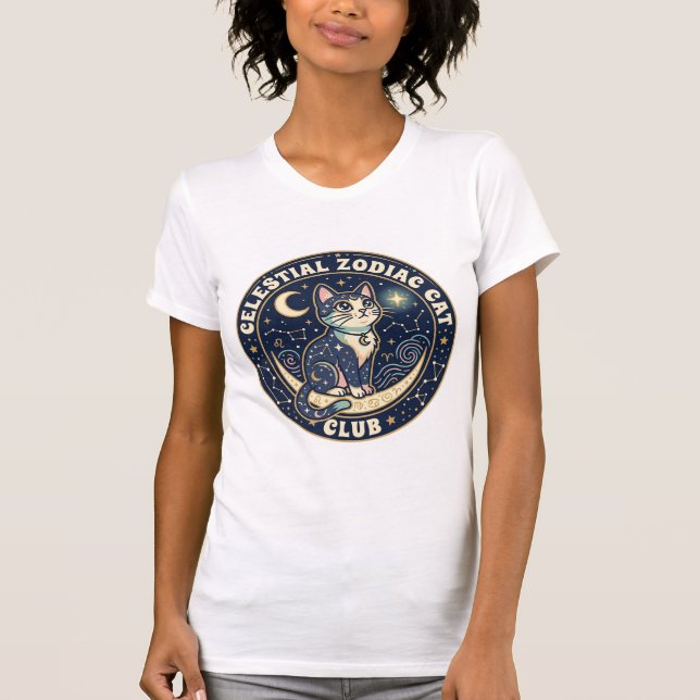 Zodíaco Celestial Gato Gato Fofo Camiseta Design - (Frente)