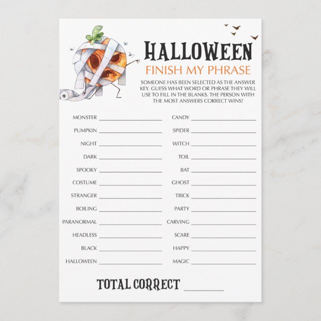 Zombi Pumpkin Halloween Terminar Meu Jogo De Frase (Frente)