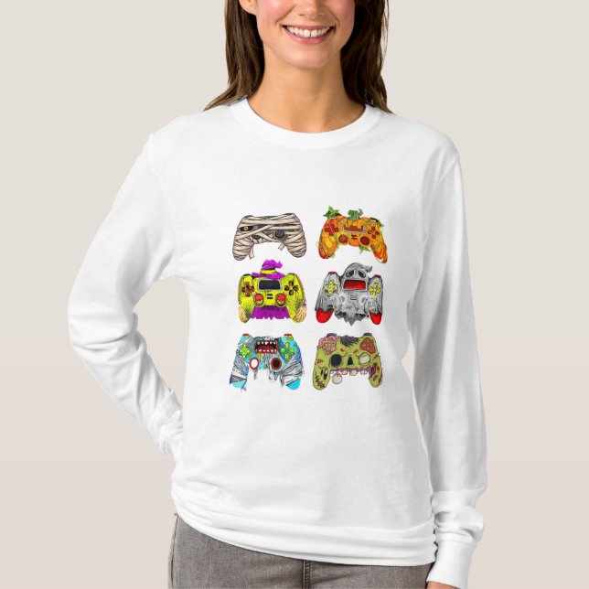 Zombie Controller Halloween T-Shirt para Gamers (Frente)