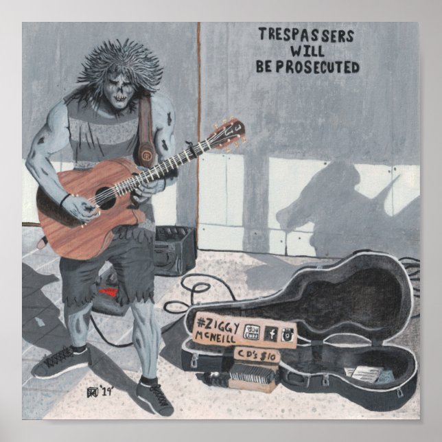 Zombie Guitar Musical Fantasy Wall Impressão (Frente)