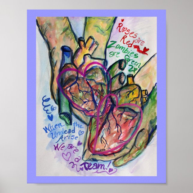 Zombie Love Poem Painting Impressão Posters (Frente)