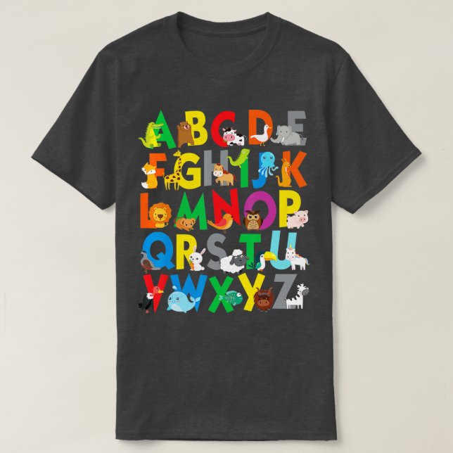 Zoo Animal Alfabeto Camisa ABC Aprendizagem para r (Frente do Design)