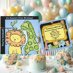 ZooAnimal Giraffe Lion Convite Personalizado