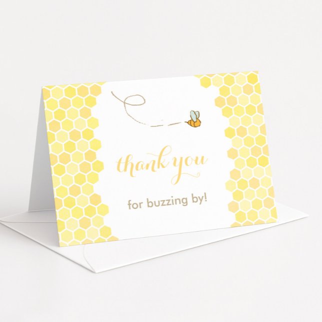 zunido por cartões de agradecimentos, querida abel (Sweet as honey thank you for buzzing by honeycomb design with cartoon bee)